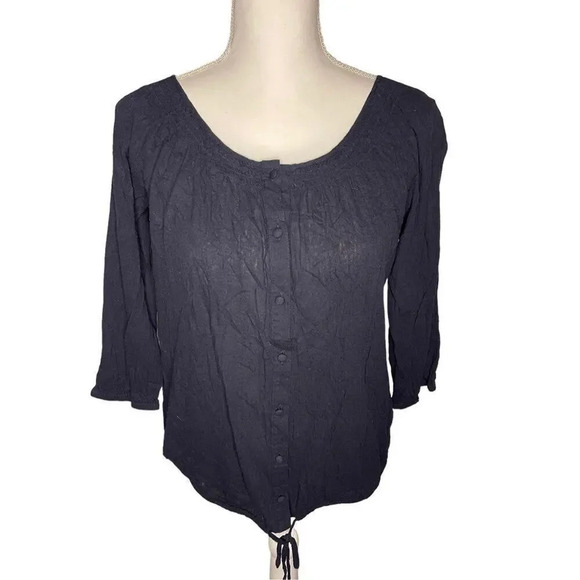 New York & Company Women’s Navy Medium Button Up Blouse With Front Tie - Picture 1 of 4